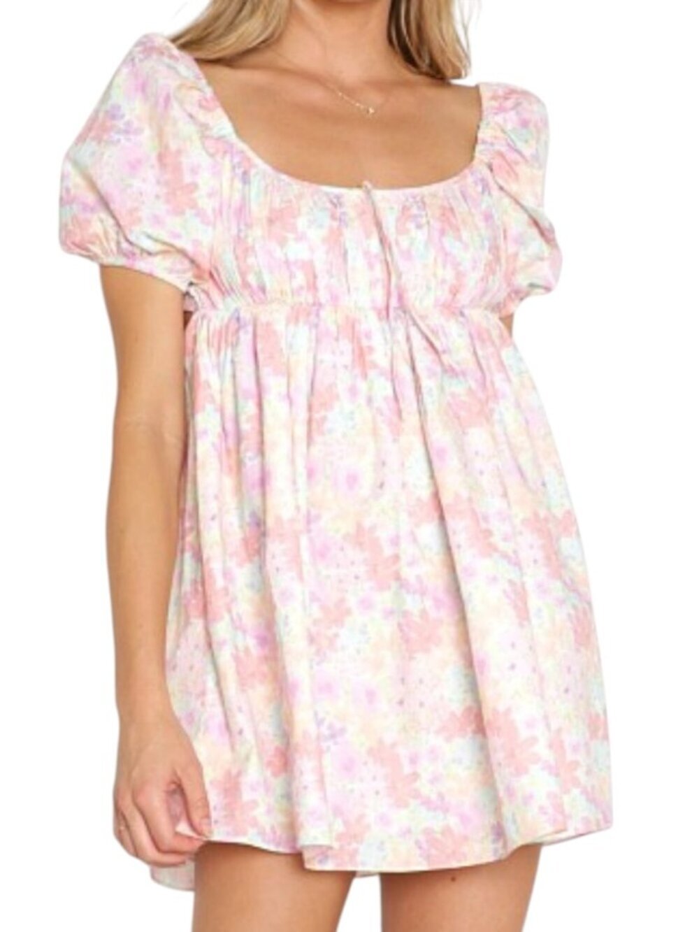 For Love & Lemons Kennedy Floral Cotton Mini Dress NWT Small Tie Back